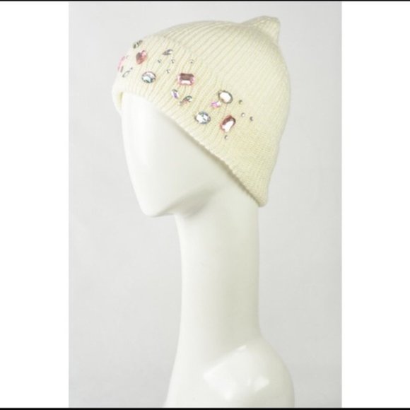 New White Winter Hat with Rhinestones - Picture 2 of 2